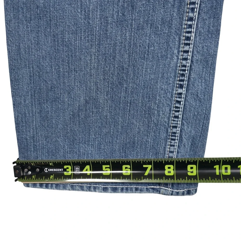 BKE Carter Straight Leg Mens Jeans 36R Medium Wash Thick Stitch Distressed Denim